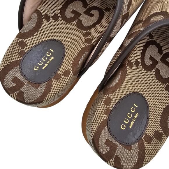 Gucci GG Jumbo Monogram Platform Slide Sandal Brown Tan Canvas Size 42 US 12 - Picture 10 of 13